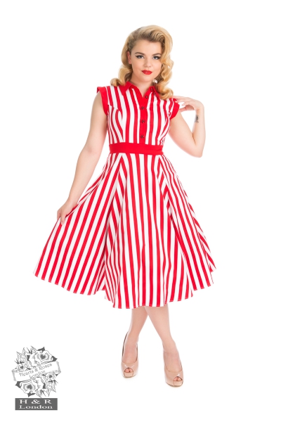 Hearts and Roses  Red White Striped Tea Dress